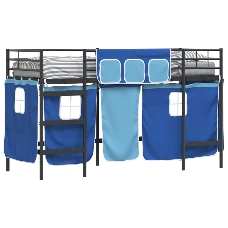 Cadre de Lit Mezzanine pour Enfants avec Rideaux Noir et Bleu - 2