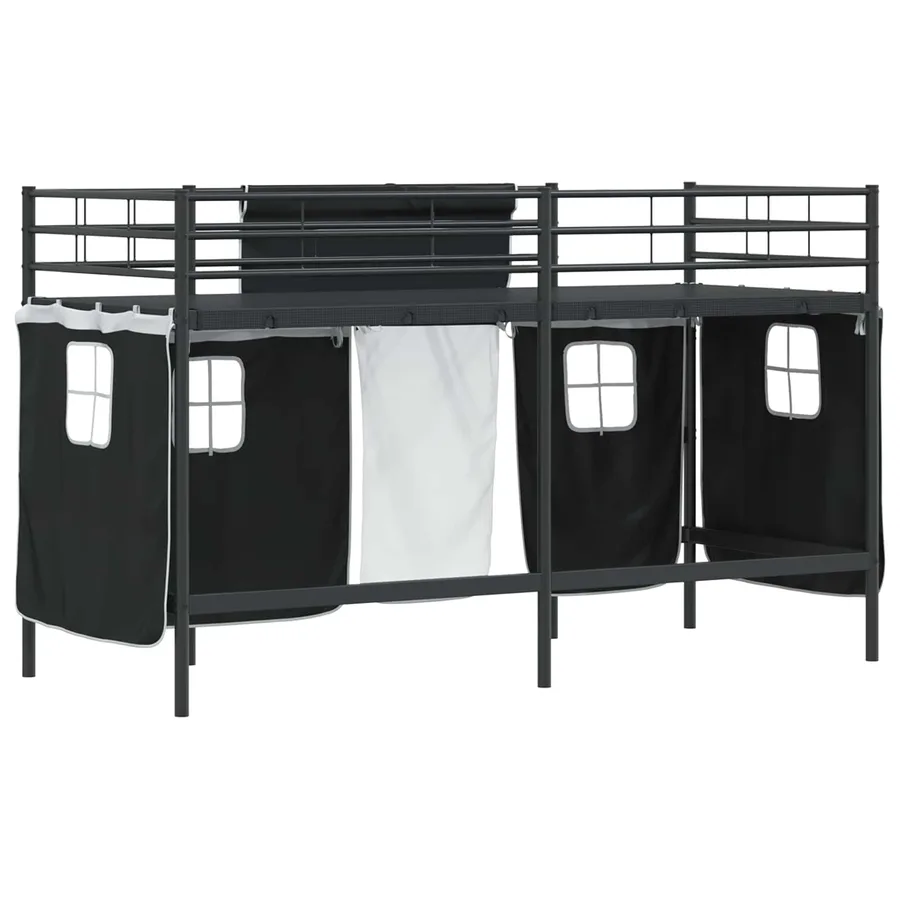 Cadre de Lit Mezzanine pour Enfants avec Rideaux Noir - 10