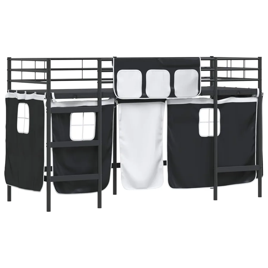 Cadre de Lit Mezzanine pour Enfants avec Rideaux Noir - 4