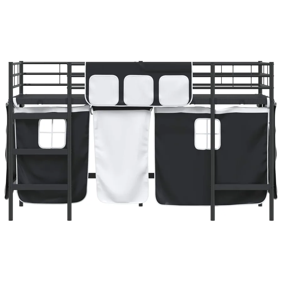 Cadre de Lit Mezzanine pour Enfants avec Rideaux Noir - 6