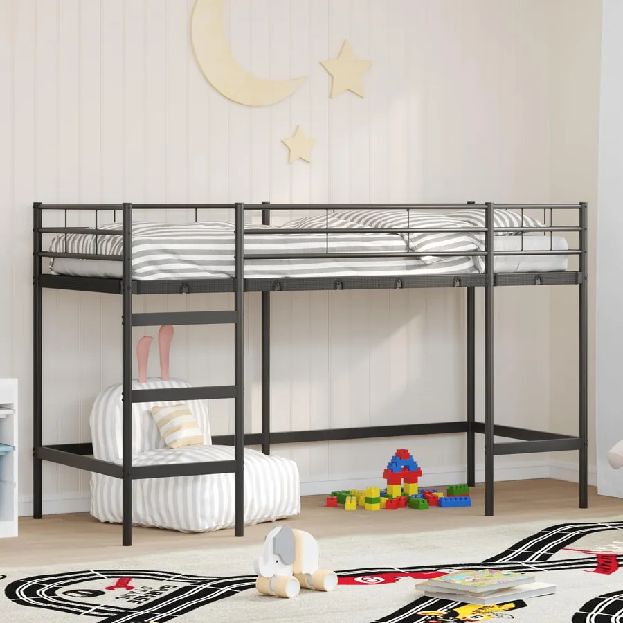 Lit mezzanine pour enfants Uni Noir 100 x 190 cm Acier