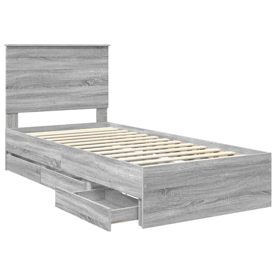 Cadre de lit Gris Sonoma 75 x 190 cm Bois Ingénierie - 5