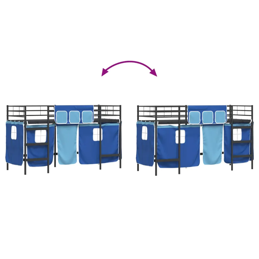 Cadre de Lit Mezzanine pour Enfants avec Rideaux Noir et Bleu - 13