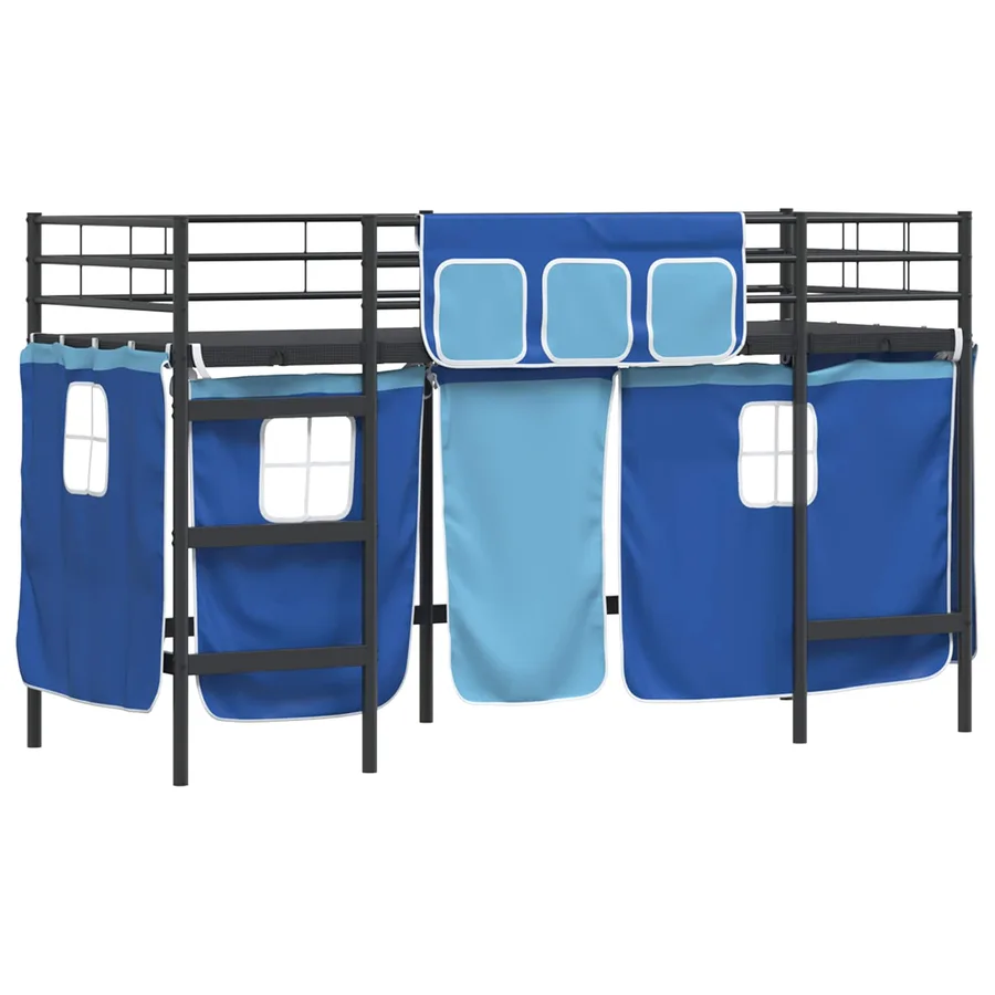 Cadre de Lit Mezzanine pour Enfants avec Rideaux Noir et Bleu - 4