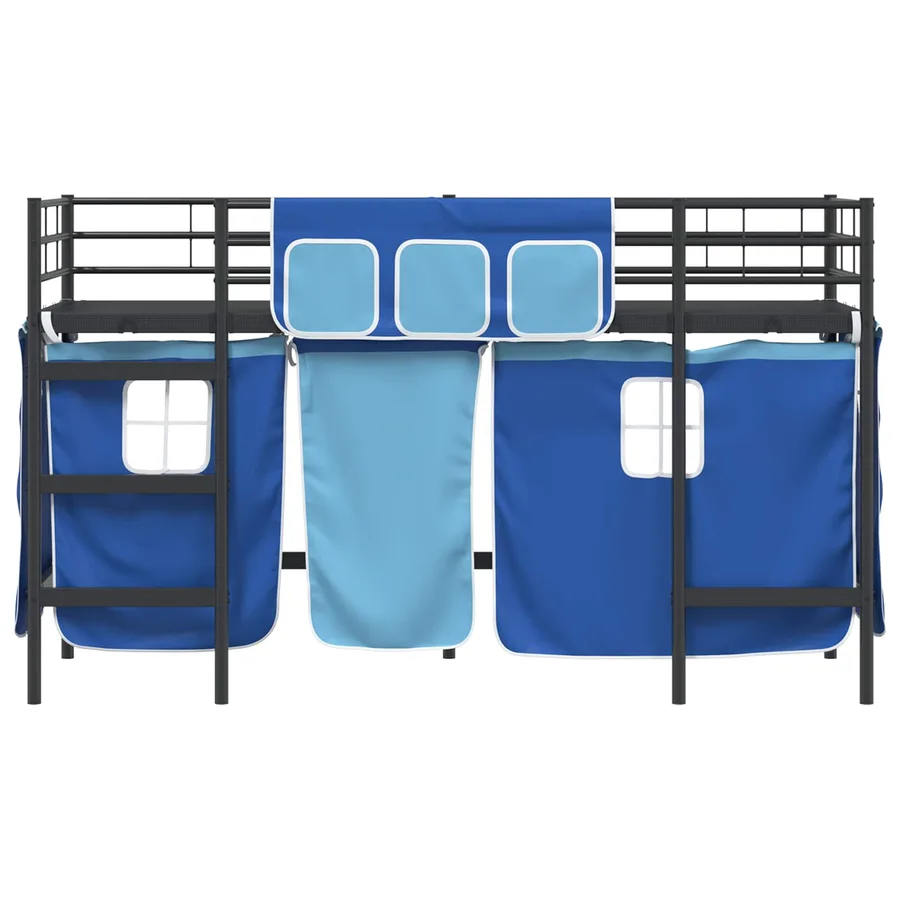 Cadre de Lit Mezzanine pour Enfants avec Rideaux Noir et Bleu - 6
