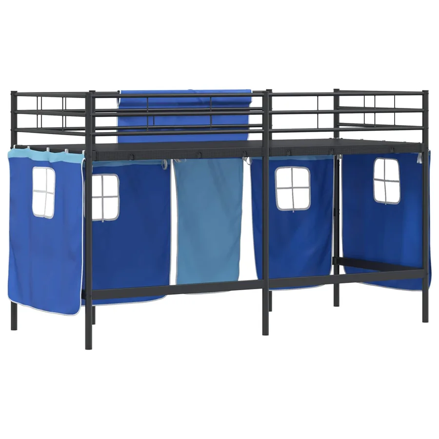 Cadre de Lit Mezzanine pour Enfants avec Rideaux Noir et Bleu - 8