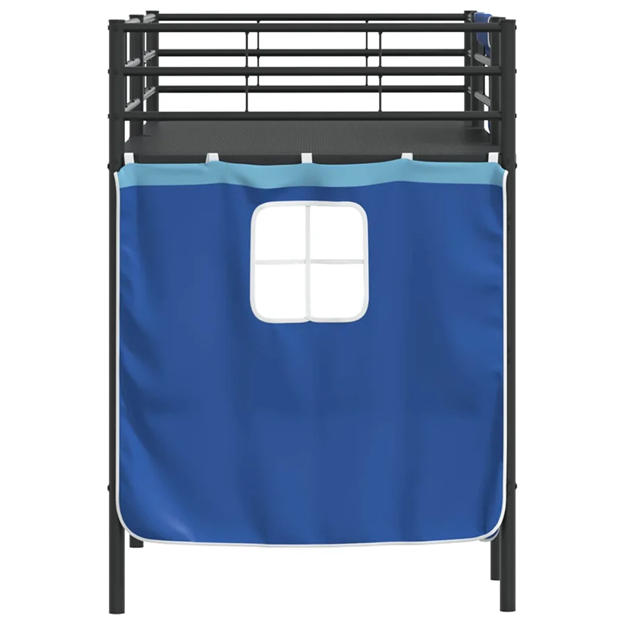 Cadre de Lit Mezzanine pour Enfants avec Rideaux Noir et Bleu - 9