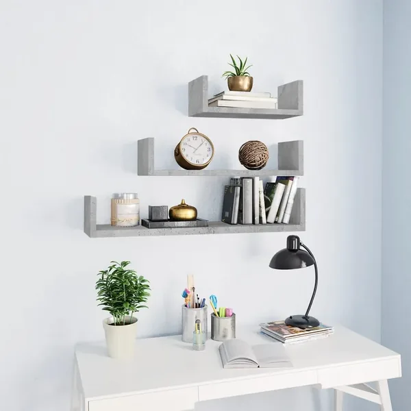 Wall Shelves 3 pcs Concrete Grey Engineered Wood