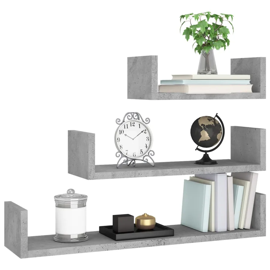 Wall Shelves 3 pcs Concrete Grey Engineered Wood - 3