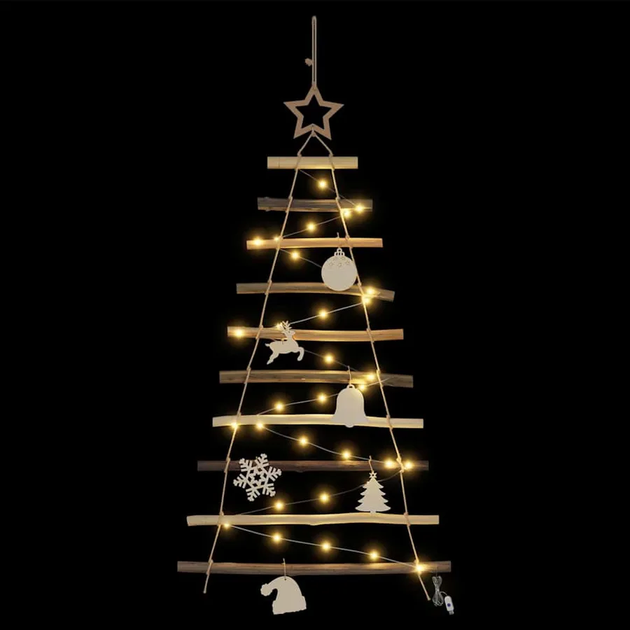 Sapin de Noël avec 30 LED Naturel 90 cm frêne massif - 6
