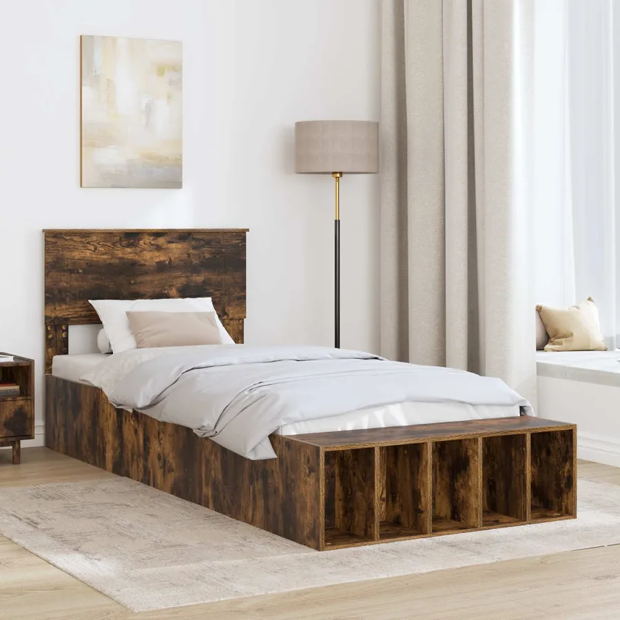 Cadre de lit Chêne fumé 75 x 190 cm Bois d'ingénierie - 3
