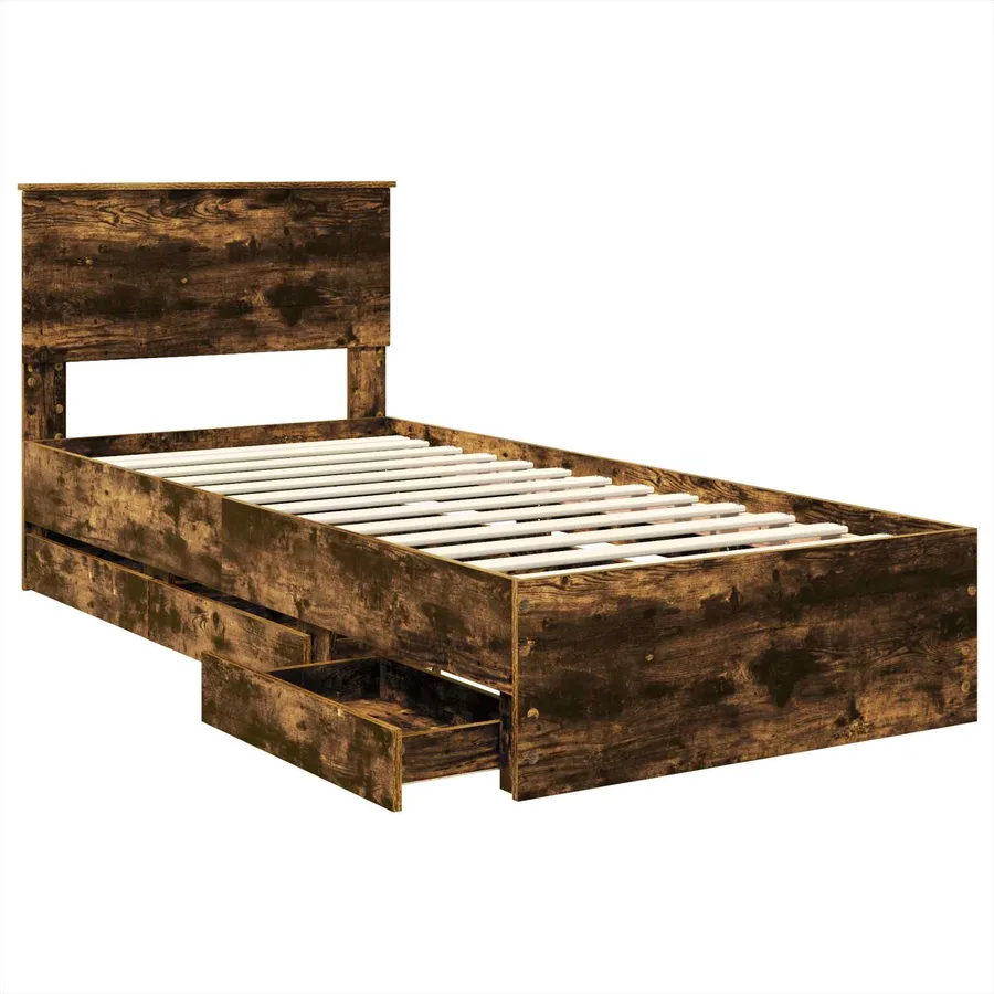 Cadre de lit avec tiroir Chêne fumé 75 x 190 cm Bois Ingénierie - 5