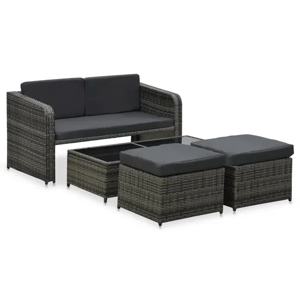 Salon de jardin 4 pcs avec coussins Résine tressée Anthracite
