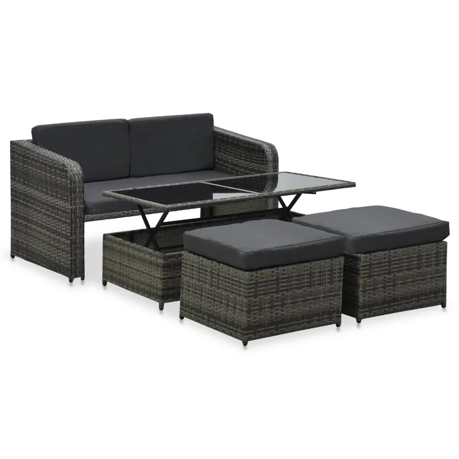 Salon de jardin 4 pcs avec coussins Résine tressée Anthracite - 2