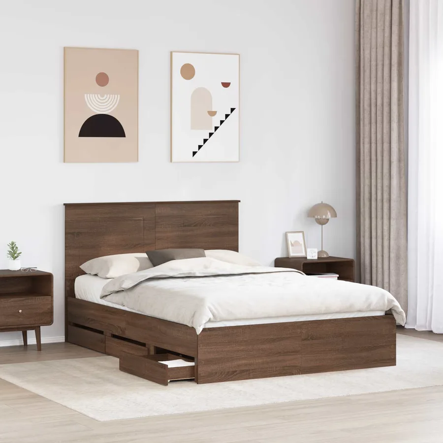 Cadre de lit Chêne brun 140 x 200 cm Bois Ingénierie - 3