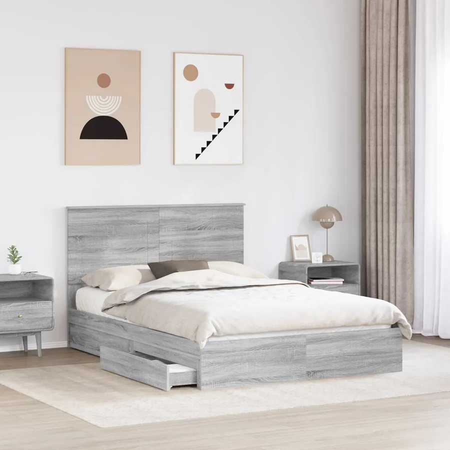 Lit de Rangement Gris Sonoma 140 x 200 cm Bois d'ingénierie - 3