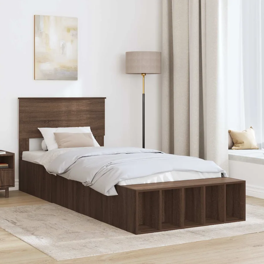 Cadre de lit Chêne brun 75 x 190 cm Bois d'ingénierie - 3