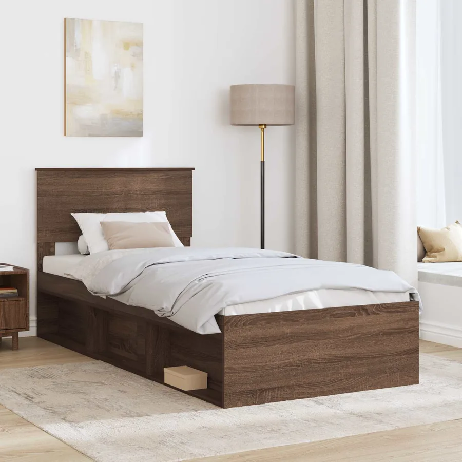 Cadre de lit Chêne brun 75 x 190 cm Bois d'ingénierie - 3