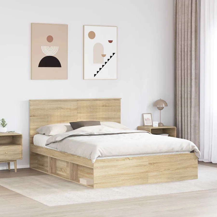 Cadre de lit Chêne Sonoma 150 x 200 cm Bois de pin massif - 3