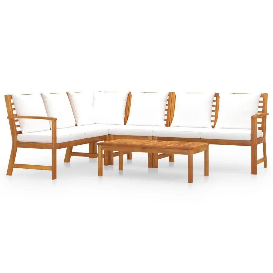 Salon de jardin 5 pcs avec coussin Crème Bois d'acacia solide - 2
