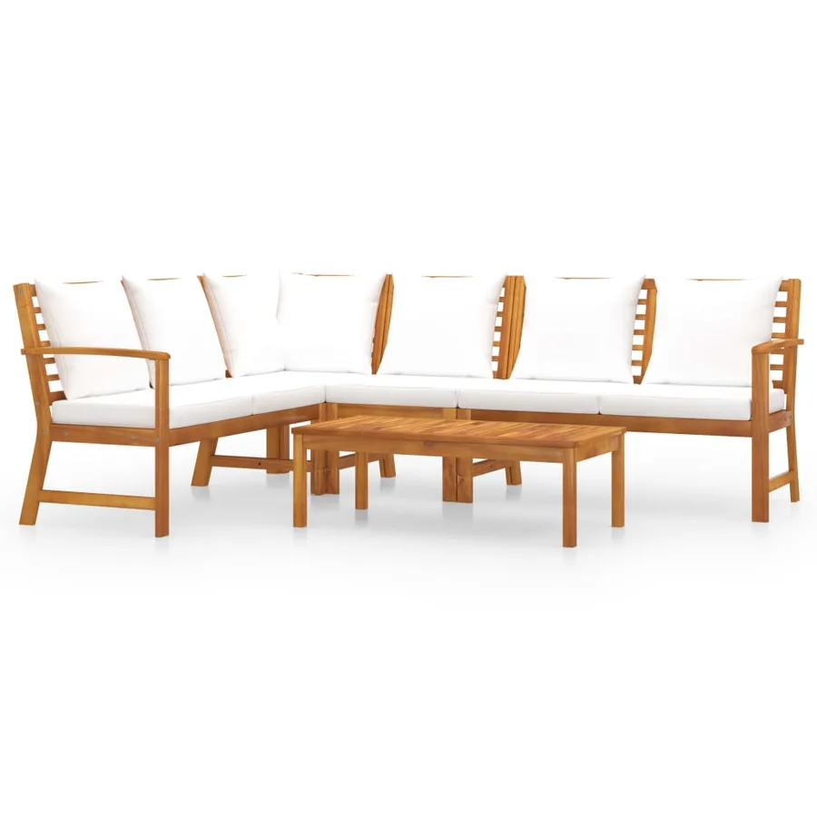 Salon de jardin 5 pcs avec coussin Crème Bois d'acacia solide - 3