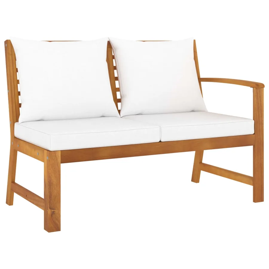 Salon de jardin 5 pcs avec coussin Crème Bois d'acacia solide - 4