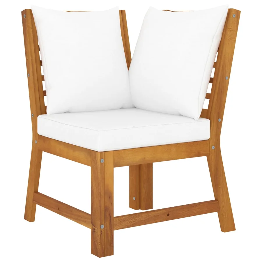 Salon de jardin 5 pcs avec coussin Crème Bois d'acacia solide - 6