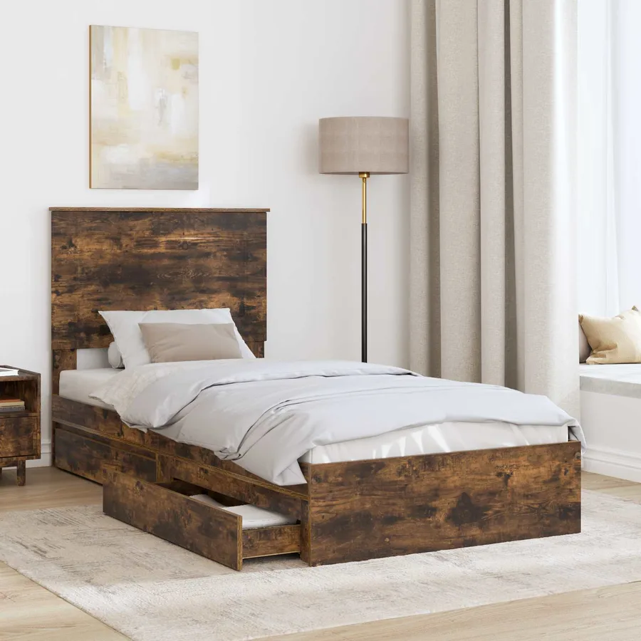 Lit de Rangement Chêne fumé 75 x 190 cm Bois d'ingénierie - 3