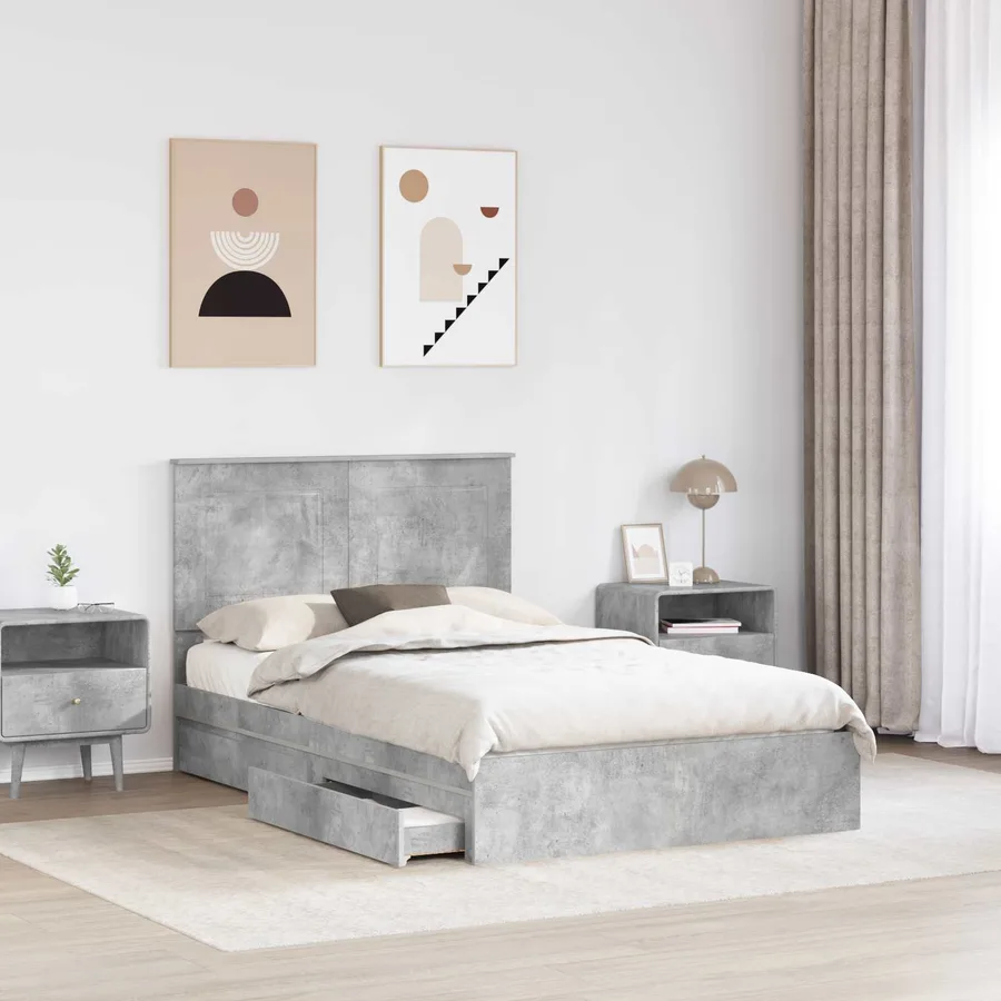 Lit de Rangement Gris béton 135 x 190 cm Bois d'ingénierie - 3