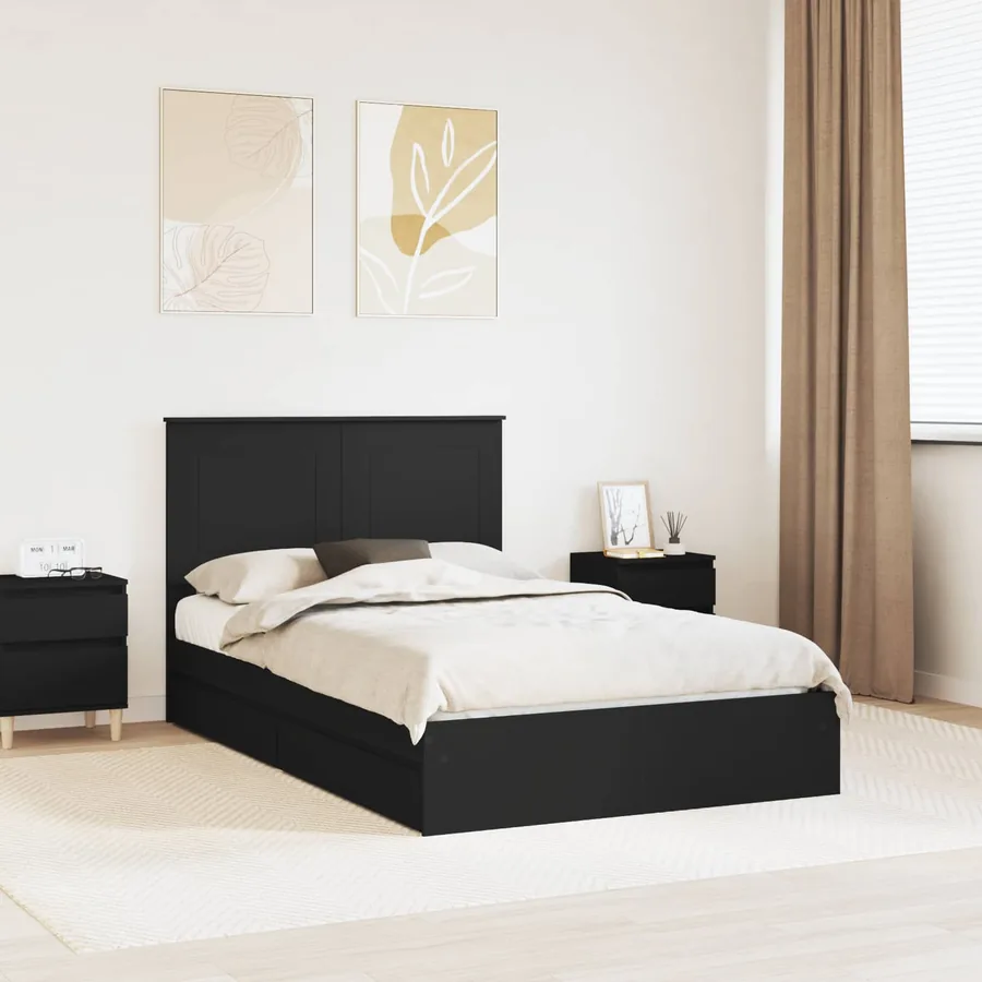 Lit de Rangement Noir 135 x 190 cm Bois d'ingénierie