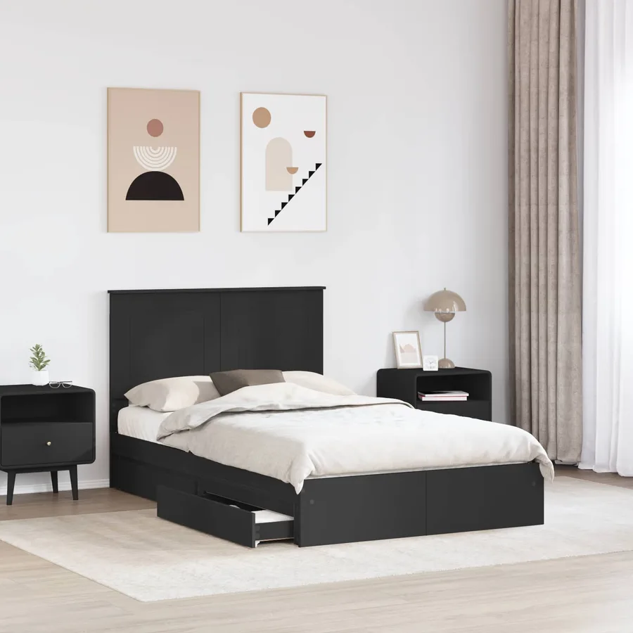 Lit de Rangement Noir 135 x 190 cm Bois d'ingénierie - 3