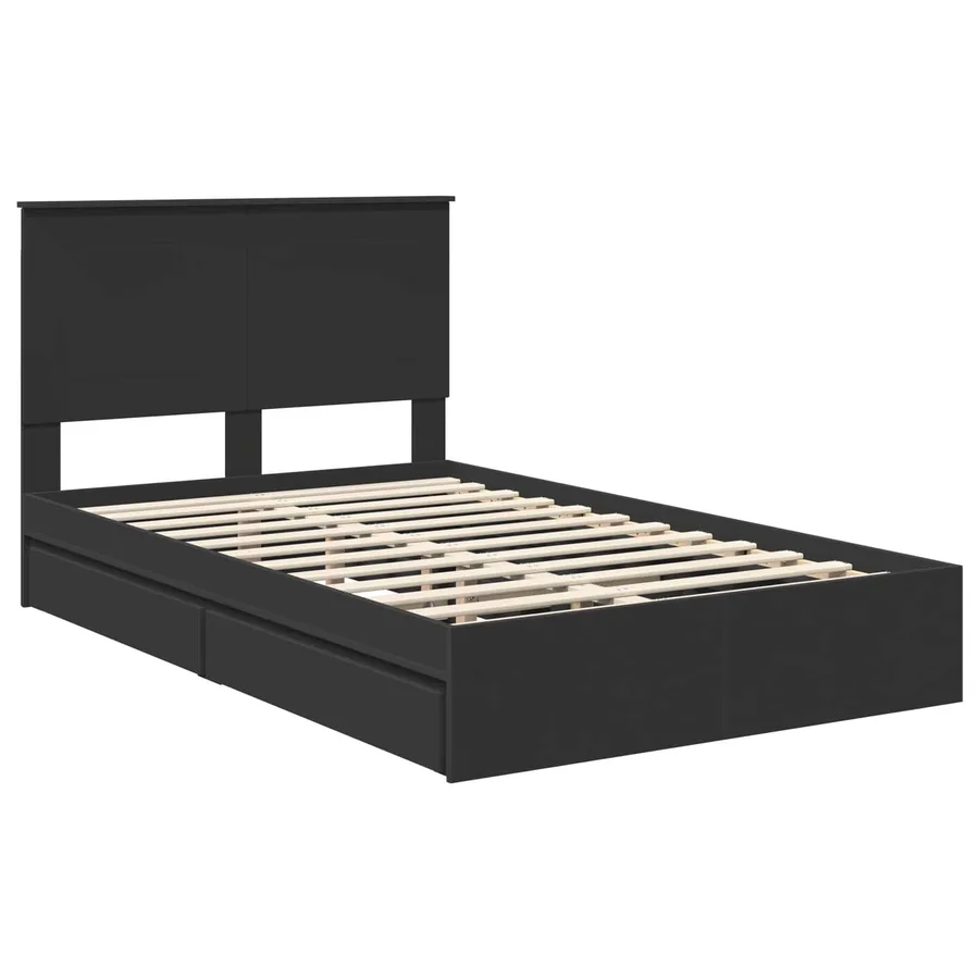 Lit de Rangement Noir 135 x 190 cm Bois d'ingénierie - 4