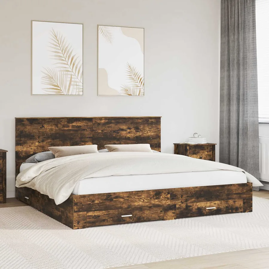 Cadre de lit Chêne fumé 200 x 200 cm Bois d'ingénierie
