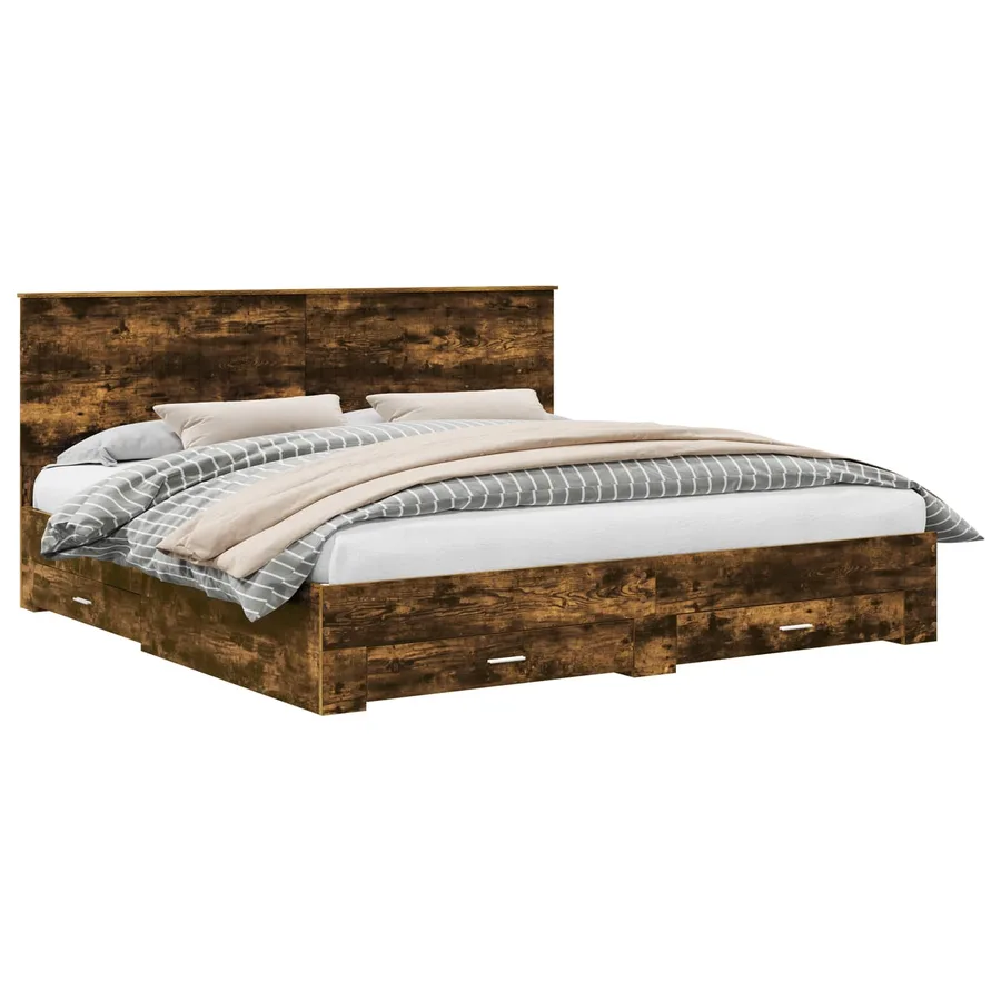 Cadre de lit Chêne fumé 200 x 200 cm Bois d'ingénierie - 2
