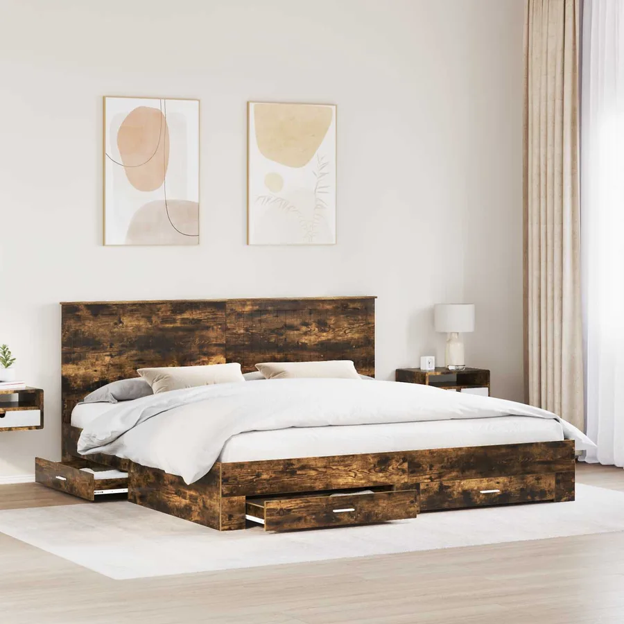 Cadre de lit Chêne fumé 200 x 200 cm Bois d'ingénierie - 3