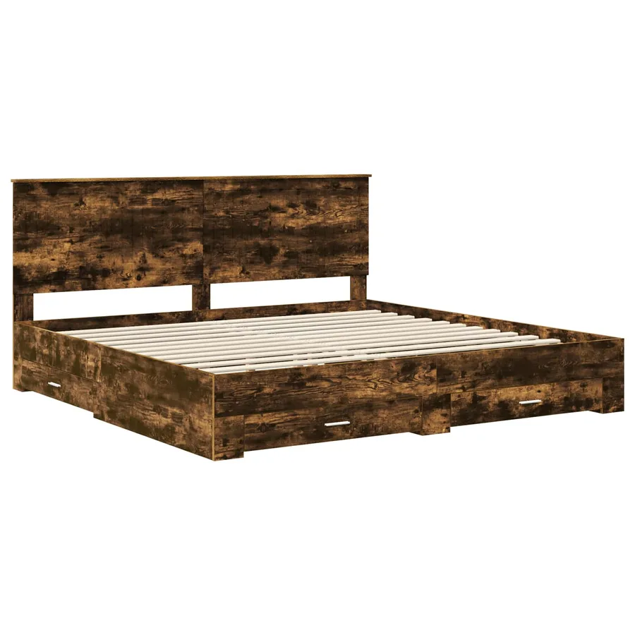 Cadre de lit Chêne fumé 200 x 200 cm Bois d'ingénierie - 4