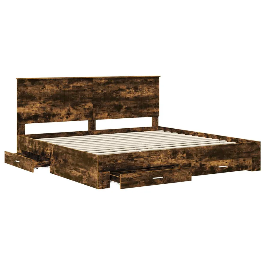 Cadre de lit Chêne fumé 200 x 200 cm Bois d'ingénierie - 5