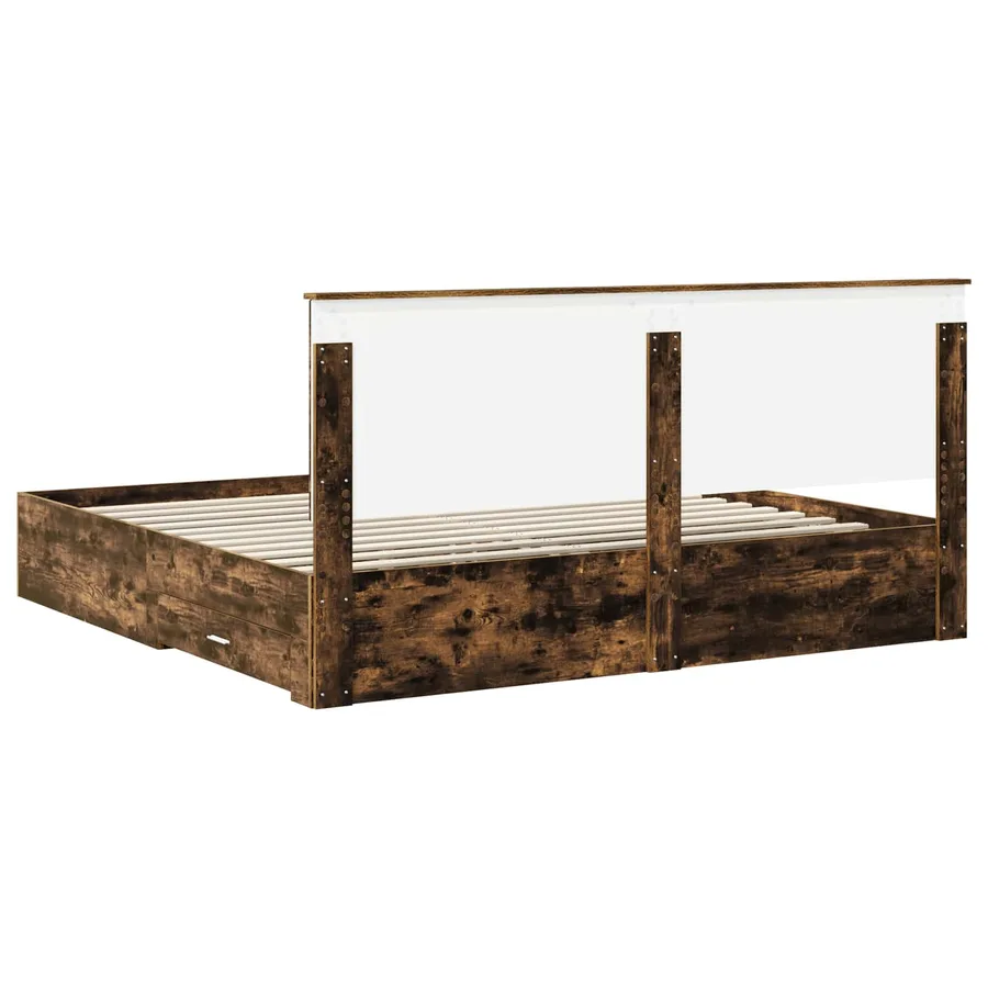 Cadre de lit Chêne fumé 200 x 200 cm Bois d'ingénierie - 8