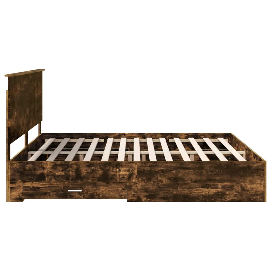 Cadre de lit Chêne fumé 200 x 200 cm Bois d'ingénierie - 9