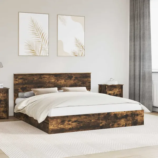 Lit de Rangement Chêne fumé 180 x 200 cm Bois d'ingénierie