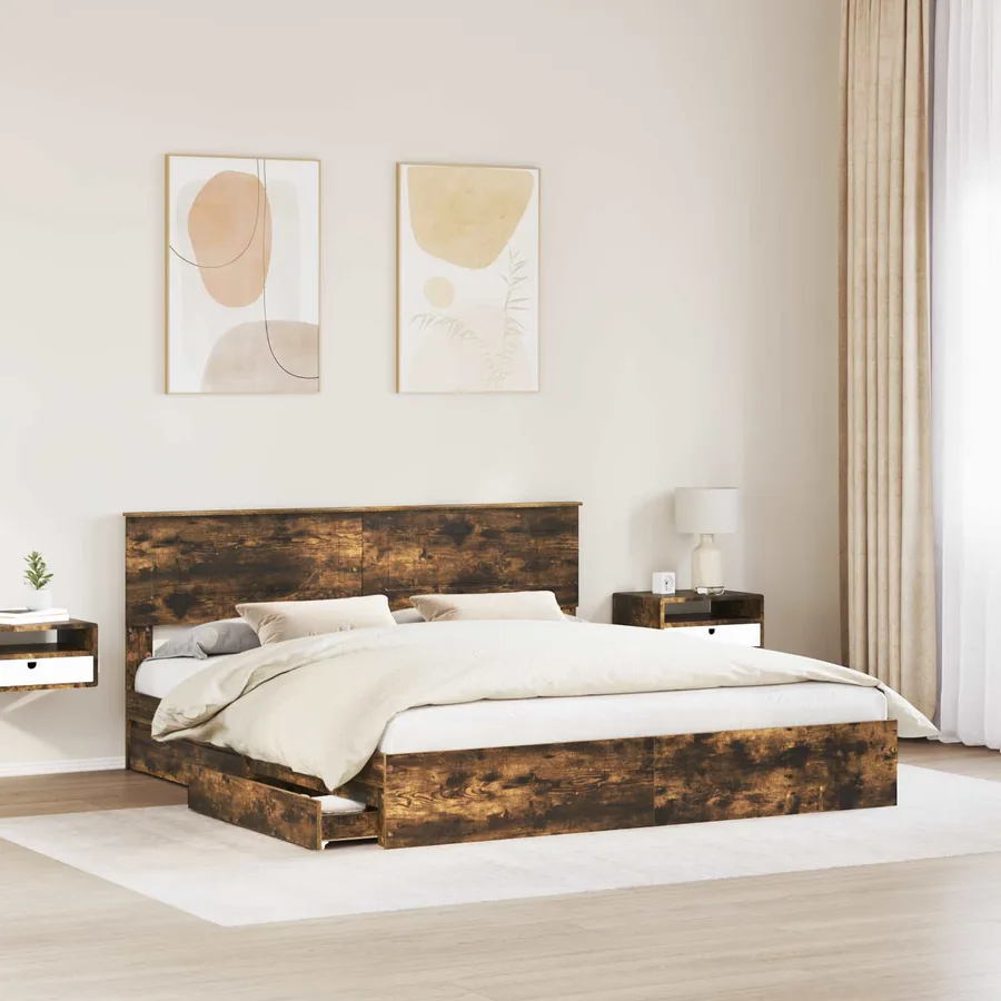 Lit de Rangement Chêne fumé 180 x 200 cm Bois d'ingénierie - 3
