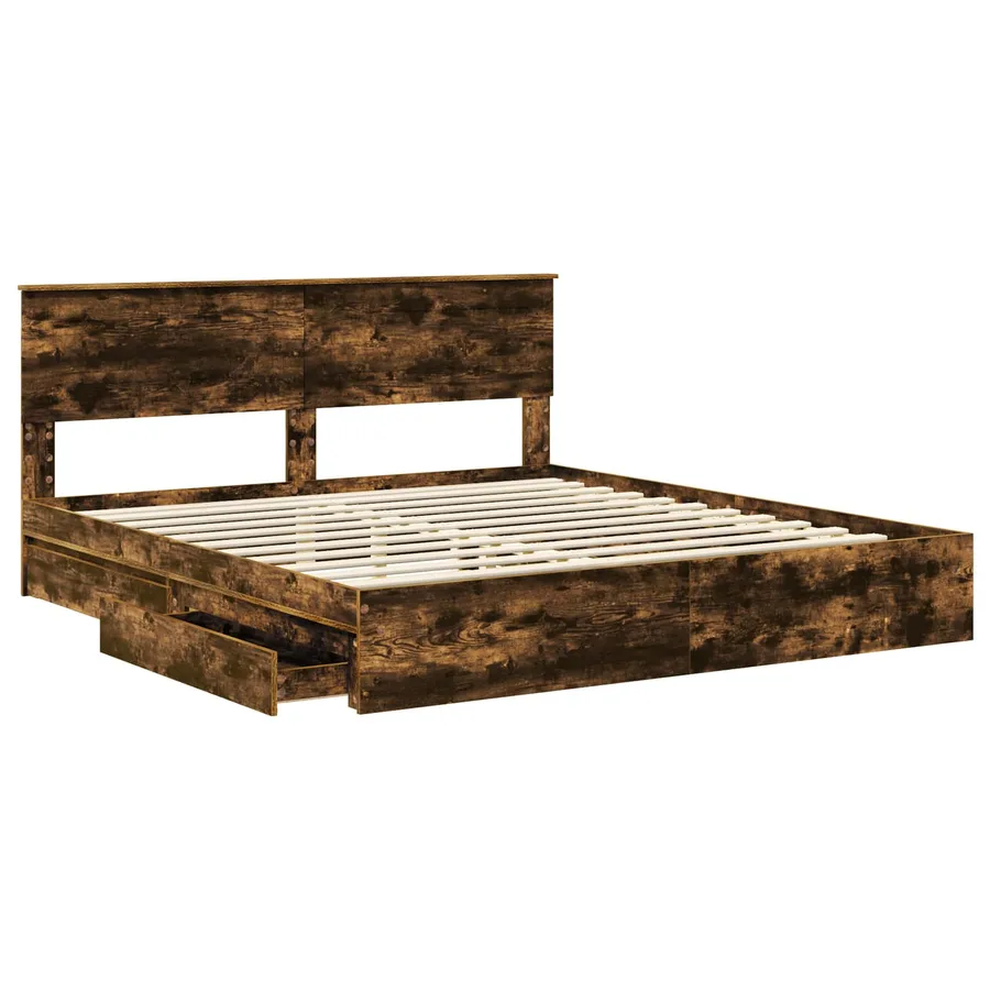 Lit de Rangement Chêne fumé 180 x 200 cm Bois d'ingénierie - 5