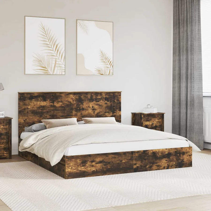 Lit de Rangement Chêne fumé 180 x 200 cm Bois d'ingénierie