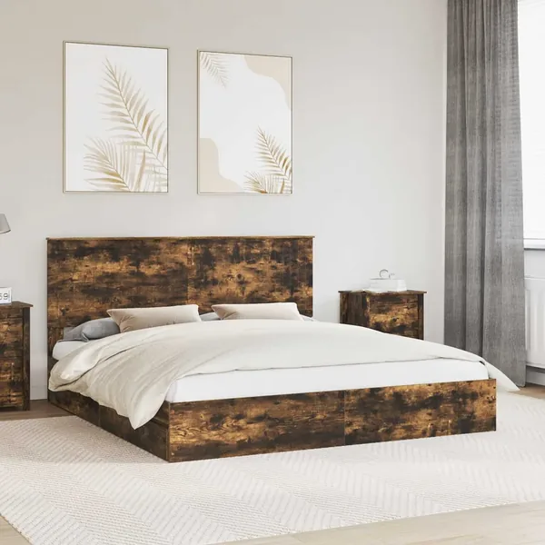 Lit de Rangement Chêne fumé 180 x 200 cm Bois d'ingénierie