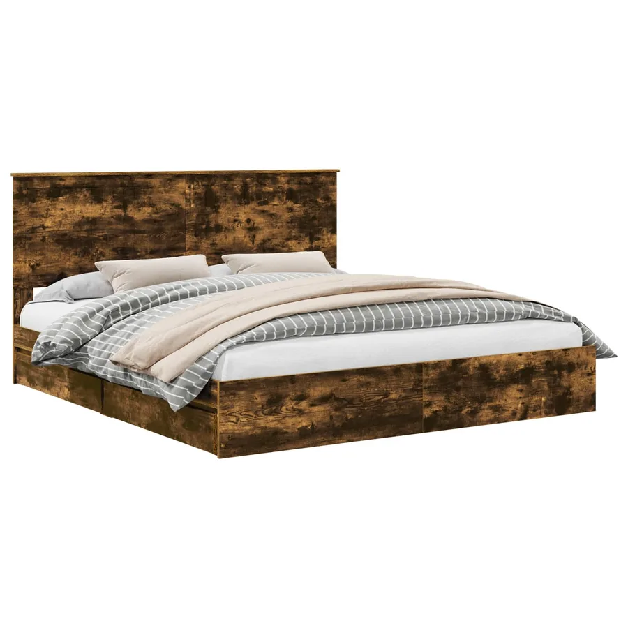 Lit de Rangement Chêne fumé 180 x 200 cm Bois d'ingénierie - 2
