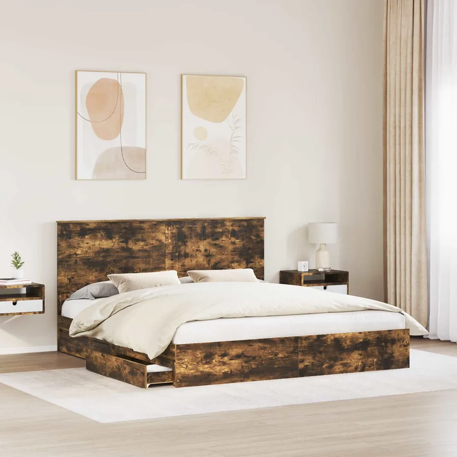 Lit de Rangement Chêne fumé 180 x 200 cm Bois d'ingénierie - 3