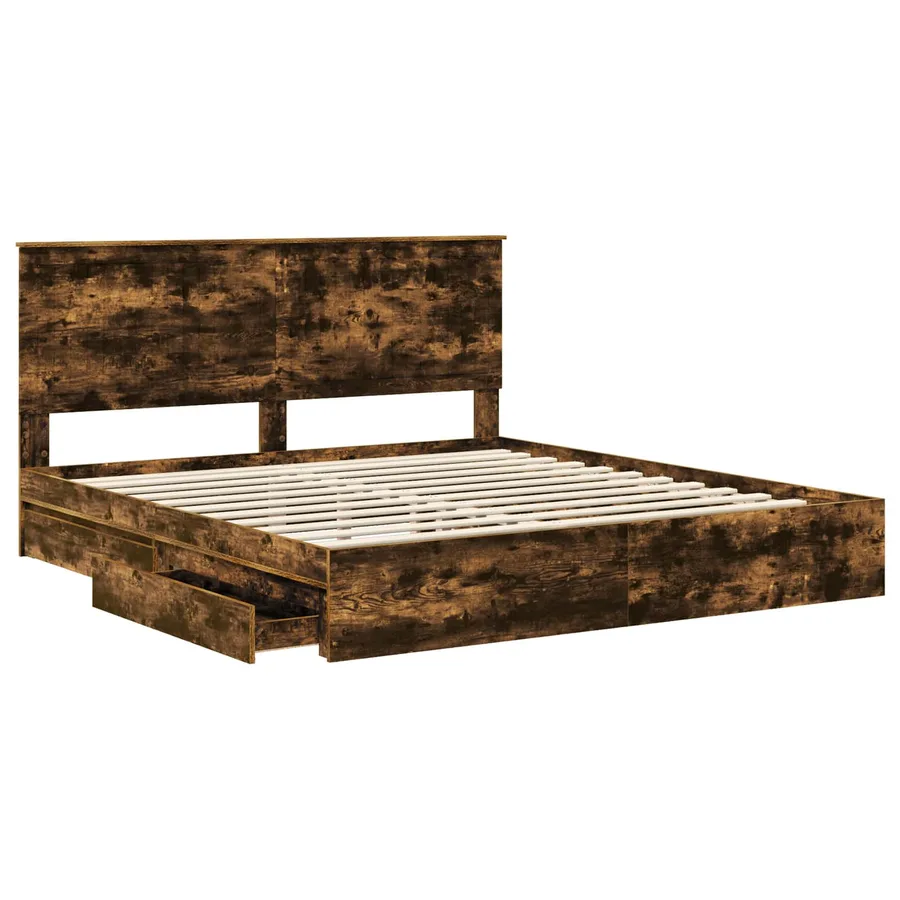 Lit de Rangement Chêne fumé 180 x 200 cm Bois d'ingénierie - 5