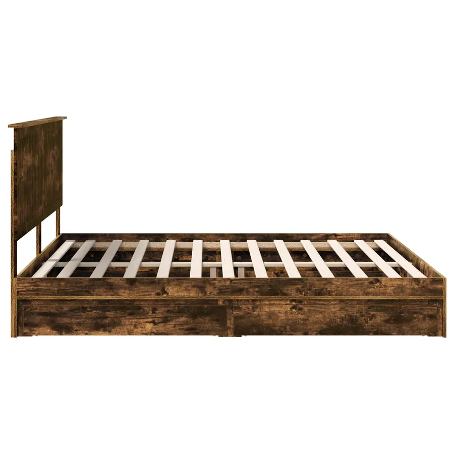 Lit de Rangement Chêne fumé 180 x 200 cm Bois d'ingénierie - 9