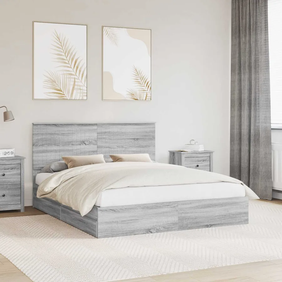 Lit de Rangement Gris Sonoma 160 x 200 cm Bois d'ingénierie