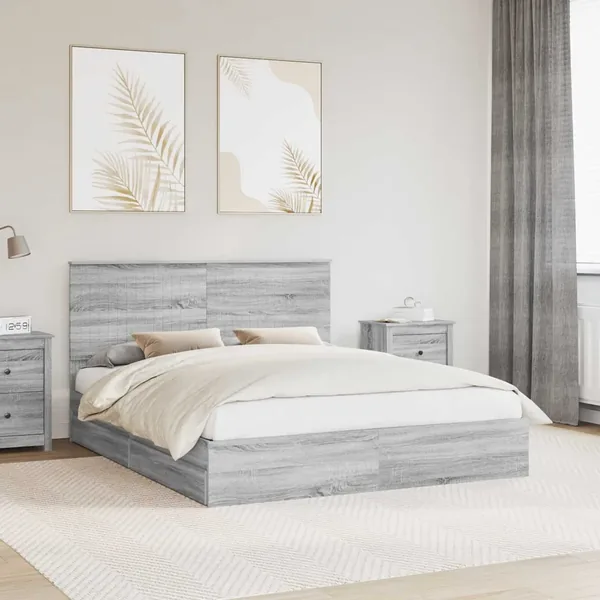 Lit de Rangement Gris Sonoma 160 x 200 cm Bois d'ingénierie